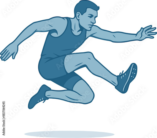 Hurdler jumping over a barrier in blue tones track and field