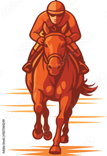 Jockey and Horse Charging Forward in a Race horse racing