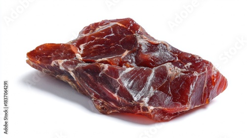 Vacuum packed raw meat cut on white background for fresh food packaging photography and meat industry branding product composition