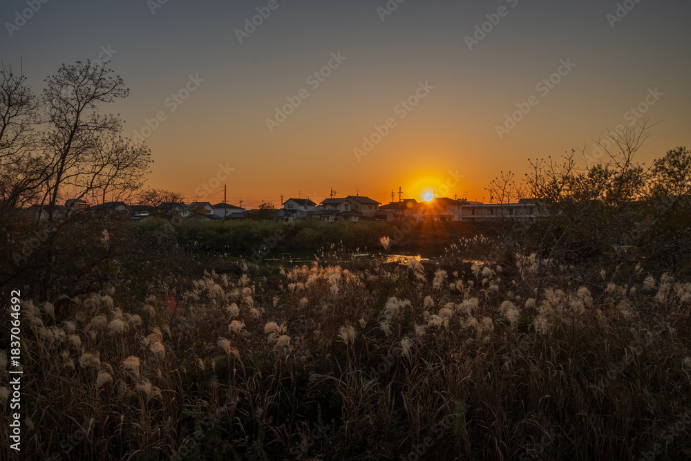 Obraz premium 日本の岡山県岡山市の夕方の美しい風景