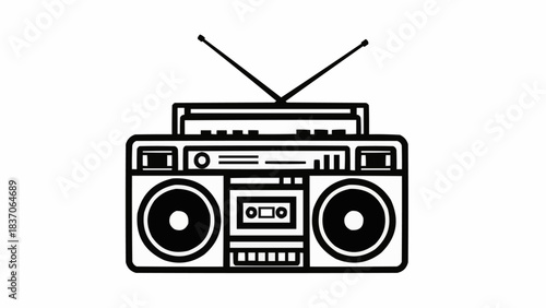 Classic retro boombox stereo radio line art icon.