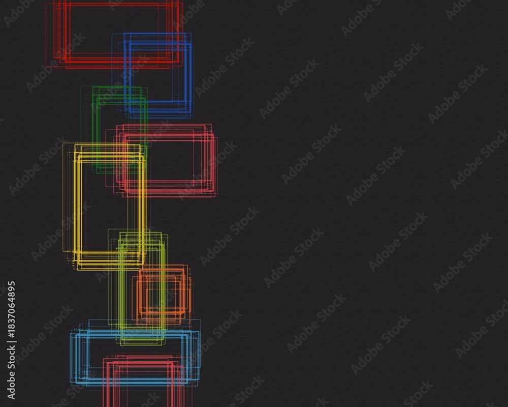 Naklejka premium A modern abstract design featuring layered colorful translucent rectangles arranged vertically on a dark textured background