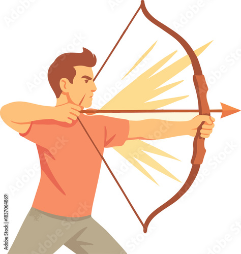 Man aiming bow and arrow with yellow energy burst archery