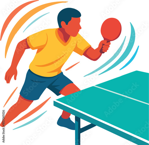 Man playing table tennis with motion lines Keywords: table tennis, ping pong, sport, player
