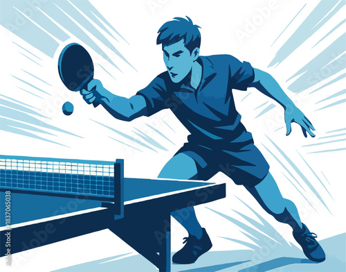 Man playing table tennis with paddle and ball ping pong