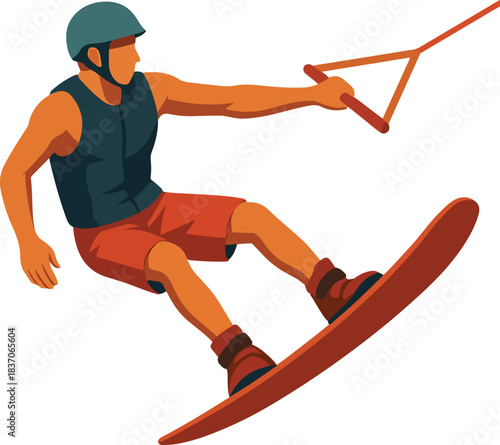 Man wakeboarding with tow rope and handle Keywords: wakeboarding, wakeboarder, water sport