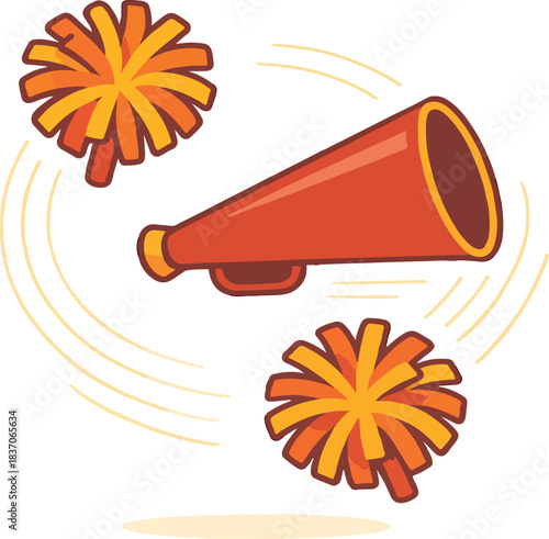 Megaphone and pom-poms with motion lines cheerleading