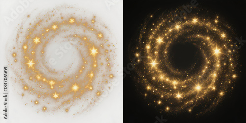Golden Spiral Glitter Particle Effect on Black and Transparent Background