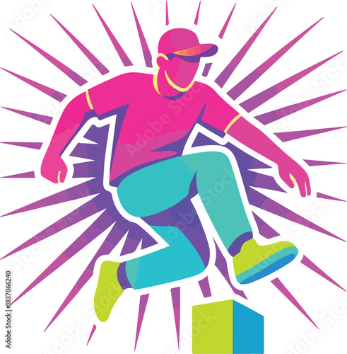 Person Jumping Over Cube with Starburst parkour free running