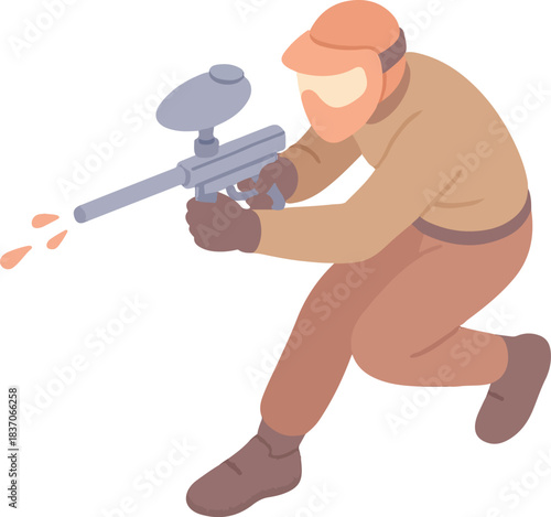 Person playing paintball with gun firing paintballs