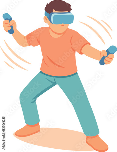 Person playing VR game with motion controllers virtual reality