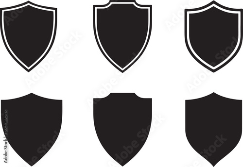 Silhouette shield icon set featuring security, guard, and protection themed shapes.