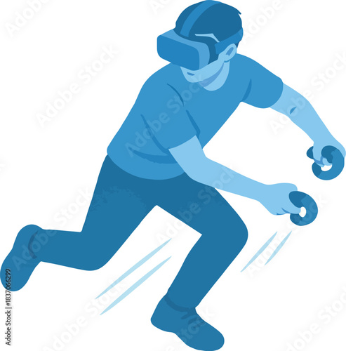 Person running in VR with controllers and motion blur