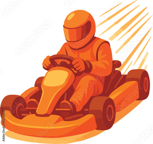 Orange Go Kart Racer in Motion with Streaks karting