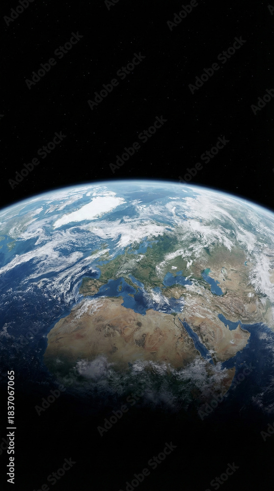 Obraz premium Earth from space with detailed view of Europe and Africa, planet Earth, global geography, satellite photo, blue planet, space exploration, world map, environment, nature, atmosphere, astronomy, cosmos