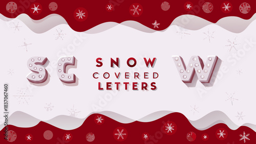 Snowy christmas background with sc and w letters and snow covered letters text with snowflakes design