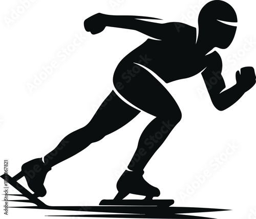 Silhouette of a Speed Skater in Motion Keywords: speed skating, skater, ice skating, sport