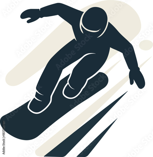 Silhouette Snowboarder with Abstract Shapes snowboarding