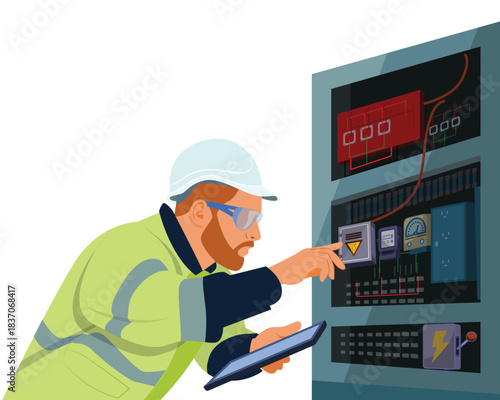 Electrician Checking Electrical Board for Safety and Maintenance