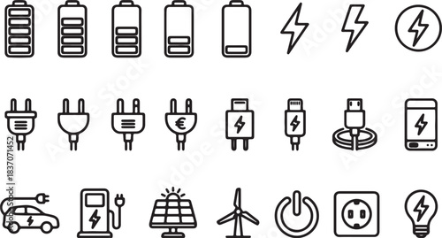 Charging & Electricity Vector Icon Set 23