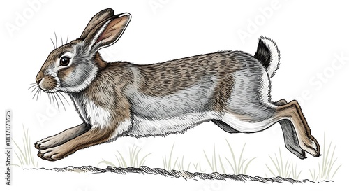 Illustration of a Jackrabbit Running with Speed and Agility.