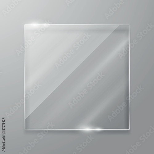 Realistic clear acrylic plate shapes template vector