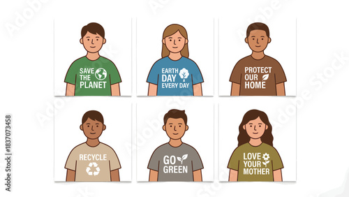 Diverse People Wearing T Shirts with Environmental Slogans for Earth Day and Eco Conscious Campaigns