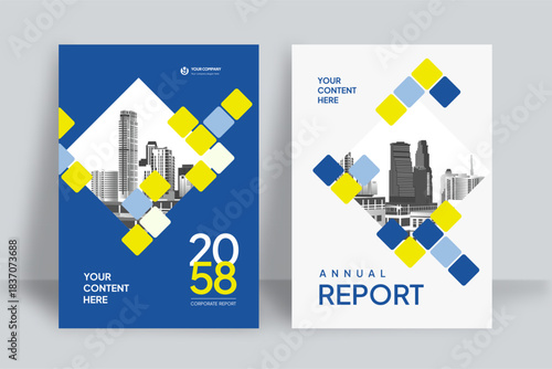 Business Report Cover Template – Yellow and Blue Geometric Layout (A4)