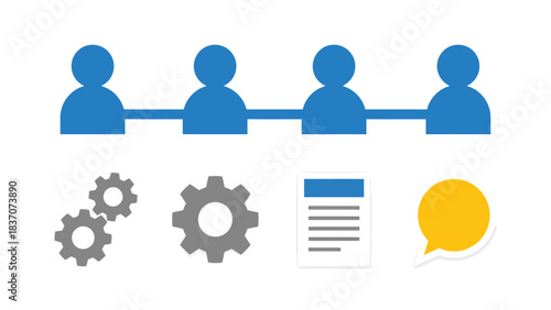 Teamwork and Collaboration Business Process Workflow Icons and People Silhouettes