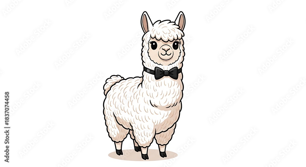 Naklejka premium Elegant Alpaca with Bow Tie - A Charming Cartoon Illustration.