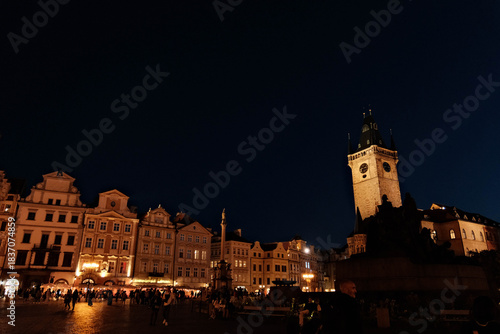 Prague's Old Town Square and the Astronomical Clock Tower, a symbol of Prague and the Czech Republic, on a summer evening in 2025.