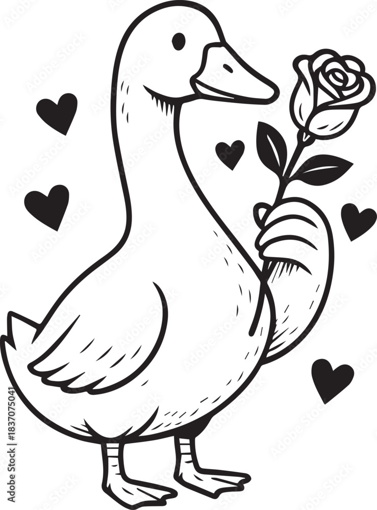 Obraz premium romantic goose with rose and hearts