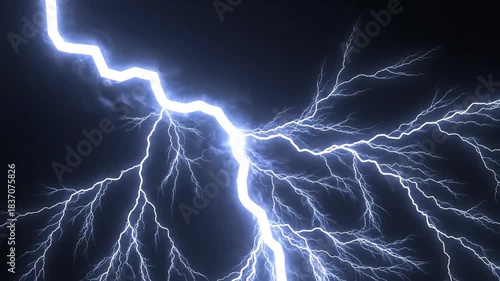 Powerful electric lightning bolts striking across a dark sky during a storm.