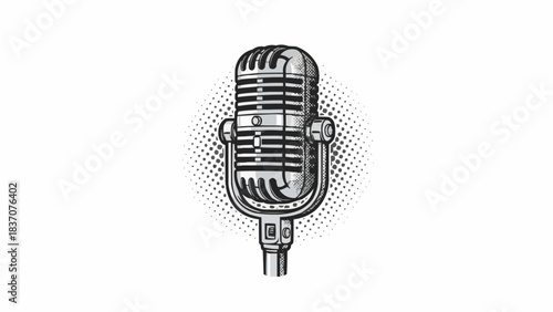 Vintage Microphone Engraving Style Illustration for Audio Recording.