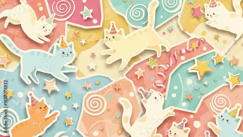 Adorable Unicorn Cats in Party Hats.