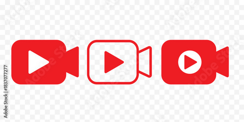 Video icon set. video camera icon vector. movie sign. cinema, Red color Video camera with play button icon. EPS 10