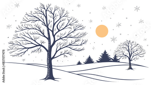 Winter Solstice Snowy Landscape Vector”