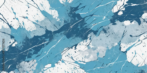 Old blue grunge paint texture on a frozen wall surface creates a cold winter backdrop with a weathered paper pattern and icy frost design