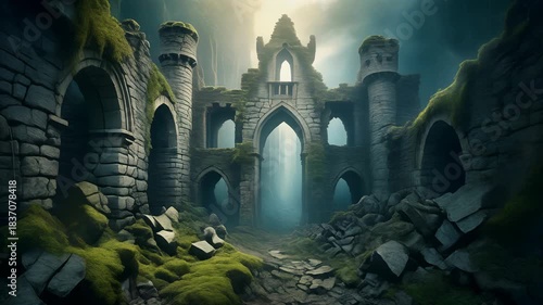 Ancient Castle Ruins Eerie Atmosphere.
