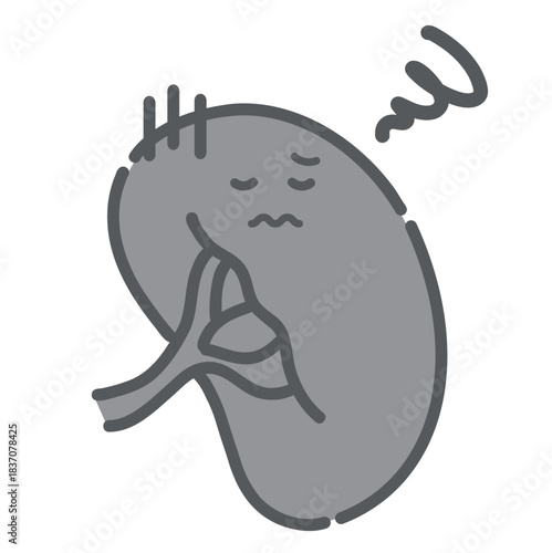 病気や炎症で不調な脾臓のキャラクターイラスト（脾腫・免疫低下）