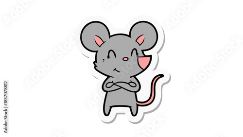 A Cute Gray Cartoon Mouse With Pink Ears And Inner Mouth Stands With Arms Crossed And Eyes Closed Showing Displeasure On A Black Background