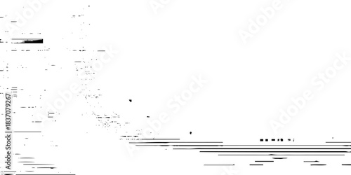 black and white glitch noise texture vector broken transmission. Glitch background. Abstract screen with noise effect. Glitchy noisy background texture with distorted screen pixel overlay effect.