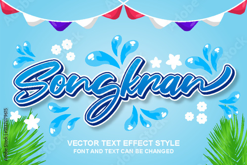 songkran thailand festival water splash celebration editable text effect font style template typography lettering
