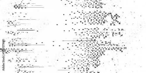 black and white glitch noise texture vector broken transmission. Glitch background. Abstract screen with noise effect. Glitchy noisy background texture with distorted screen pixel overlay effect.
