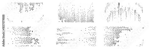 black and white glitch noise texture vector broken transmission set Glitch background. Abstract screen with noise effect. Glitchy noisy background texture with distorted screen pixel overlay effect.