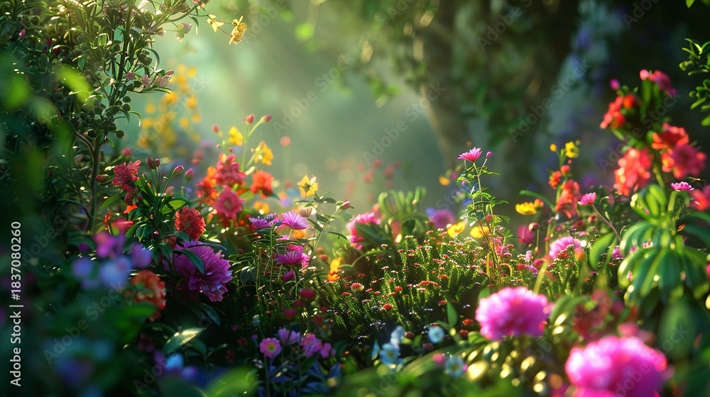 Fototapeta premium A photo of a lush garden with colorful flowers