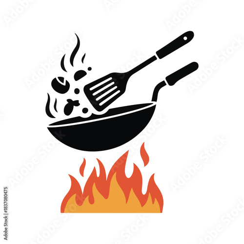 Stir Fry/Cooking over Fire (Minimalist, food visible)