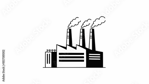 Industrial Factory with Smoke Emitting from Chimneys.