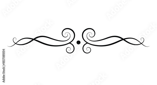 An elegant and symmetrical calligraphic divider with classic swirls creating a beautiful vintage flourish for text separation.