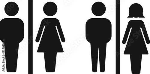 PrintPublic Restroom Sign Icons Vector Set, Male and Female Toilet Symbols, Separate Black Silhouettes for Men and Women, WC Graphic for Bathroom Door, Universal Signage.